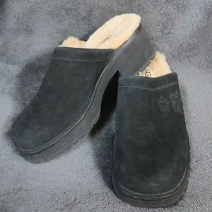 UGG Black Suede Slip On Mules Sz 8